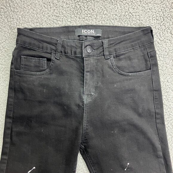 Mens Icon Amsterdam Jeans Black Denim Skinny Slim Fit Straight Leg W30 x L30 - Picture 2 of 7